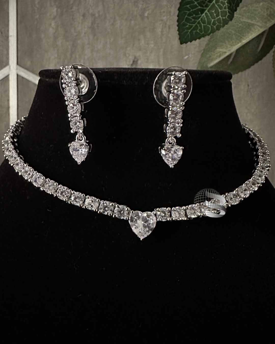 American Diamond Pointer Necklace Set with Heart Shape Stone in Centre