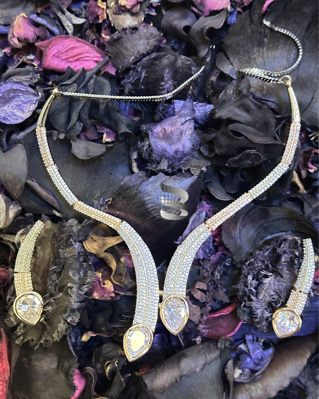 Silver and Rose Gold American Diamond Necklace Set