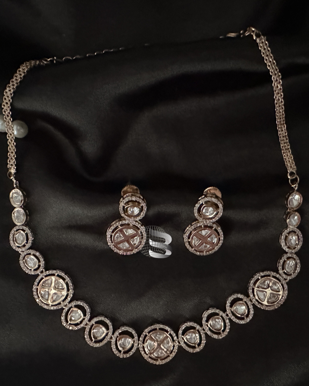 Rose Gold Plated Kundan and American Diamond Necklace Set