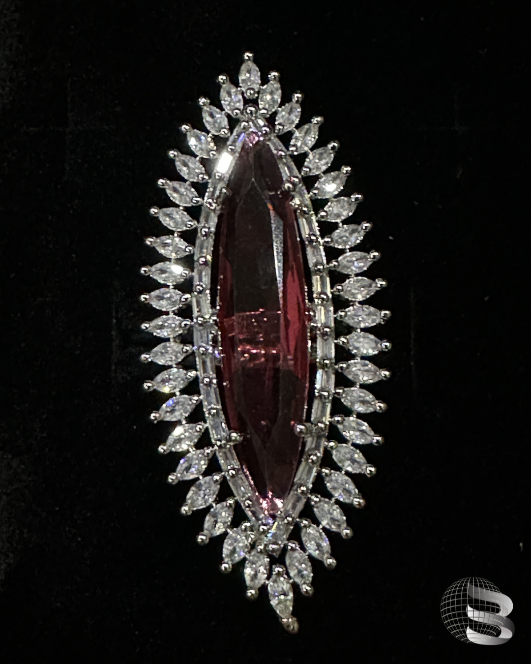 American Diamond Cocktail ring with Ruby in centre