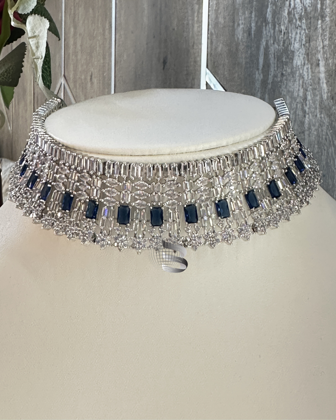 Blue Stone Studded American Diamond Choker