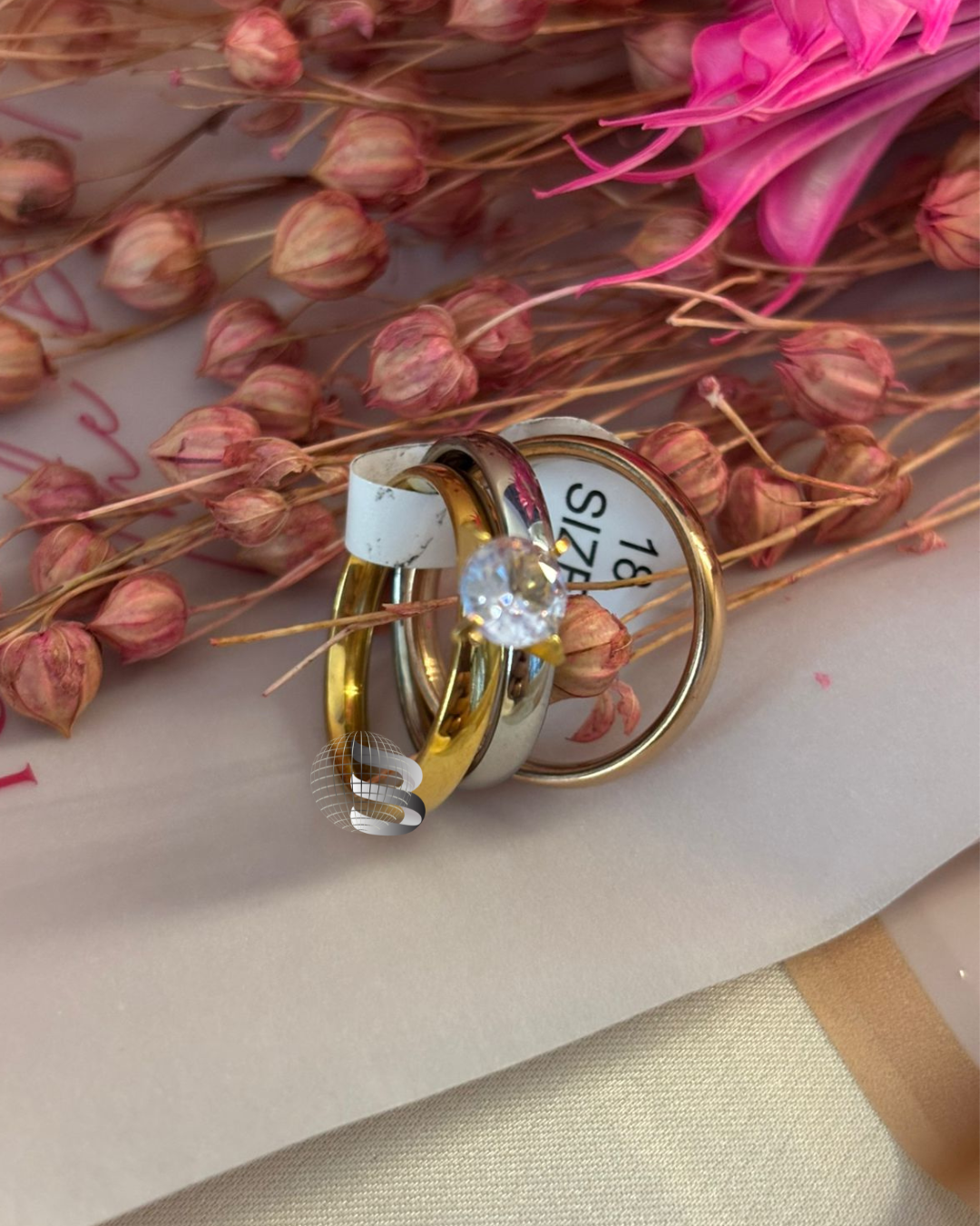 Multi-Ring Set with Mounted Diamond