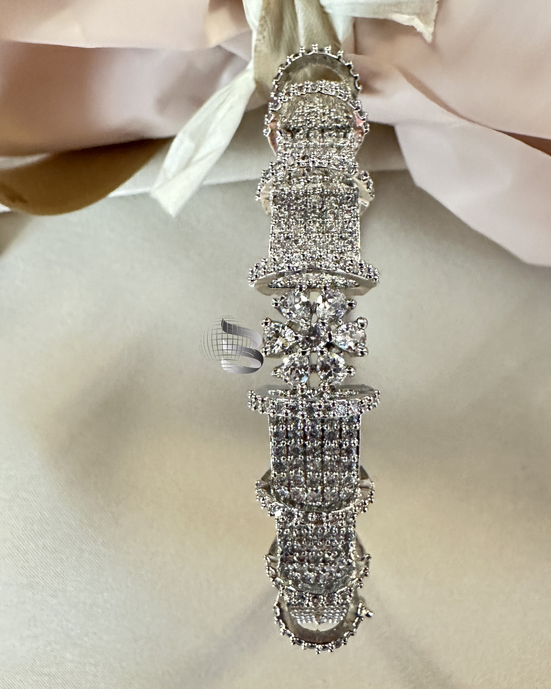 Rhodium-Plated Brass Cubic Zirconia Bangle-Style Bracelet