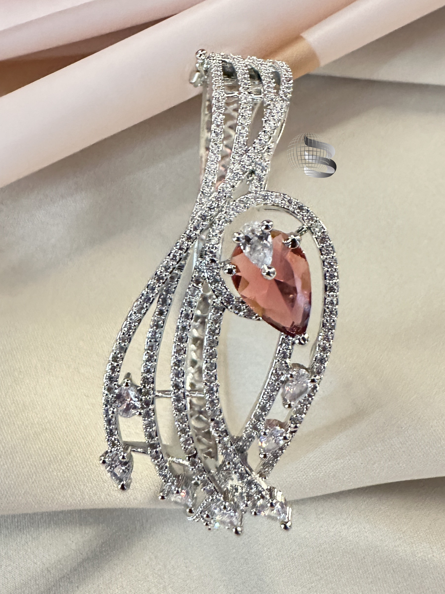 Rhodium Plated Ruby Red & Cubic Zirconia Studded Openable Premium Bracelet