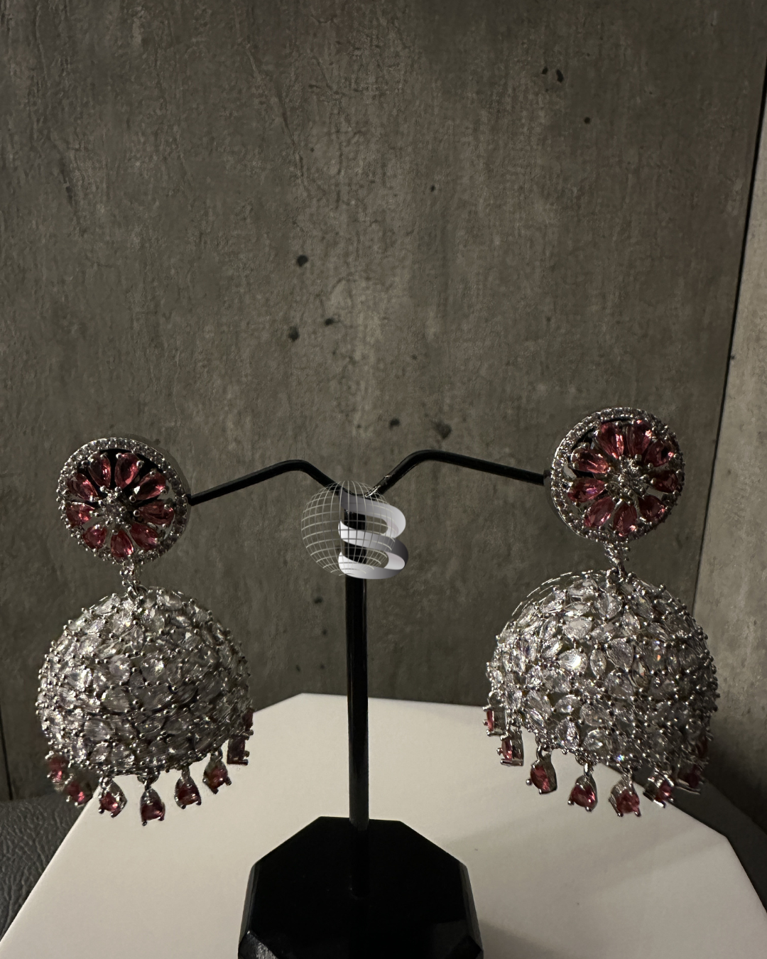 Silver Plated Cubic Zirconia and Pink Stone Studded Jhumki/Jhumka Earrings for Women & Girls