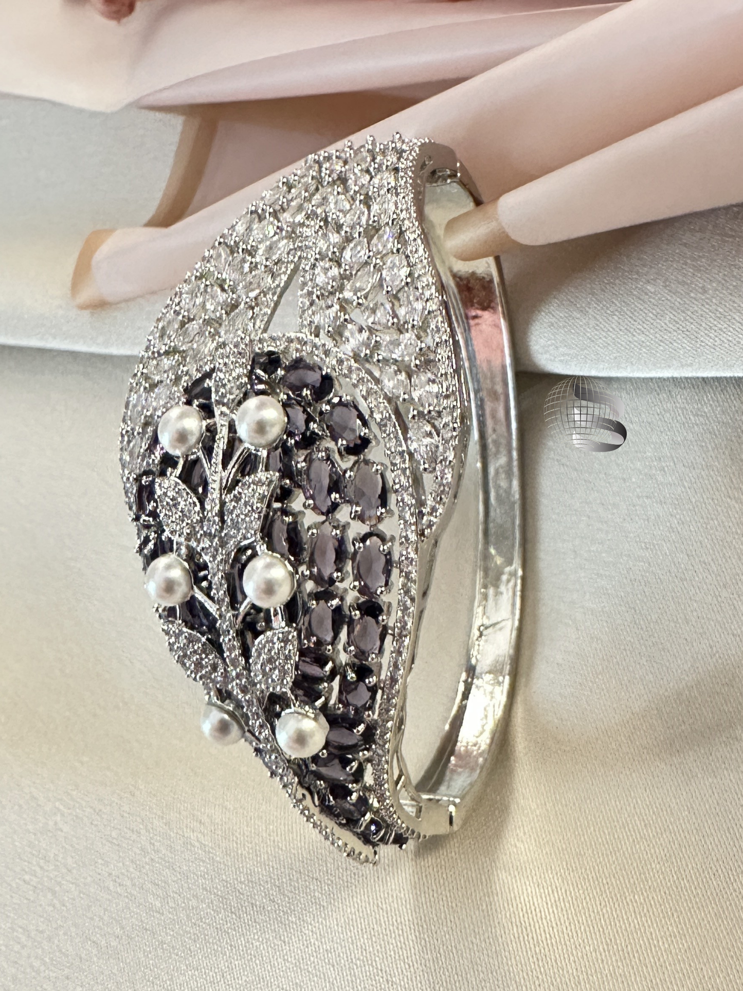 Purple Designer Bracelet American Diamond and Pearl Studded Artistically Designed Celebrity Inspired American Diamond Bracelet for Girl and Women
