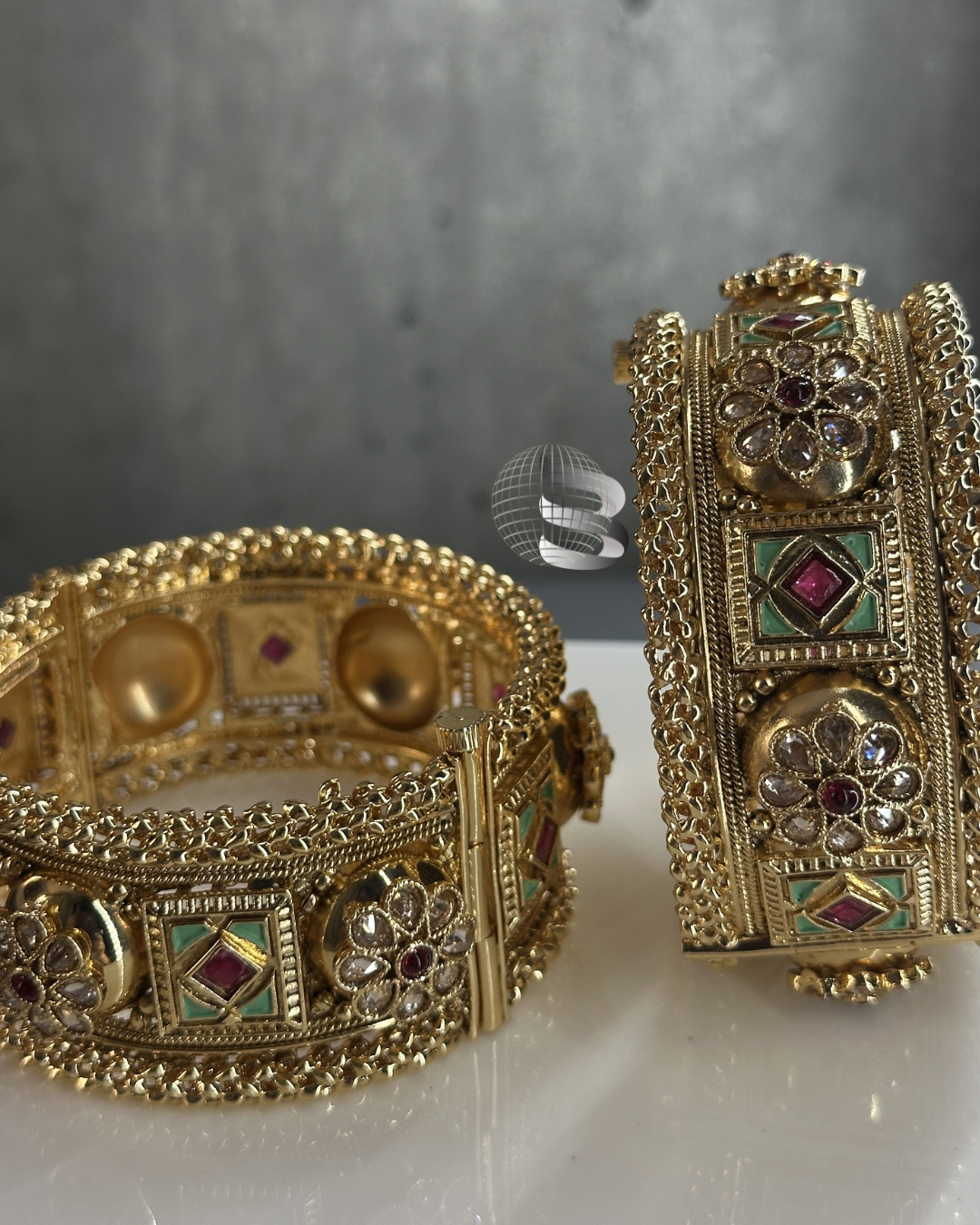 Red Stones Studded Enamel Golden Traditional Bangle Set