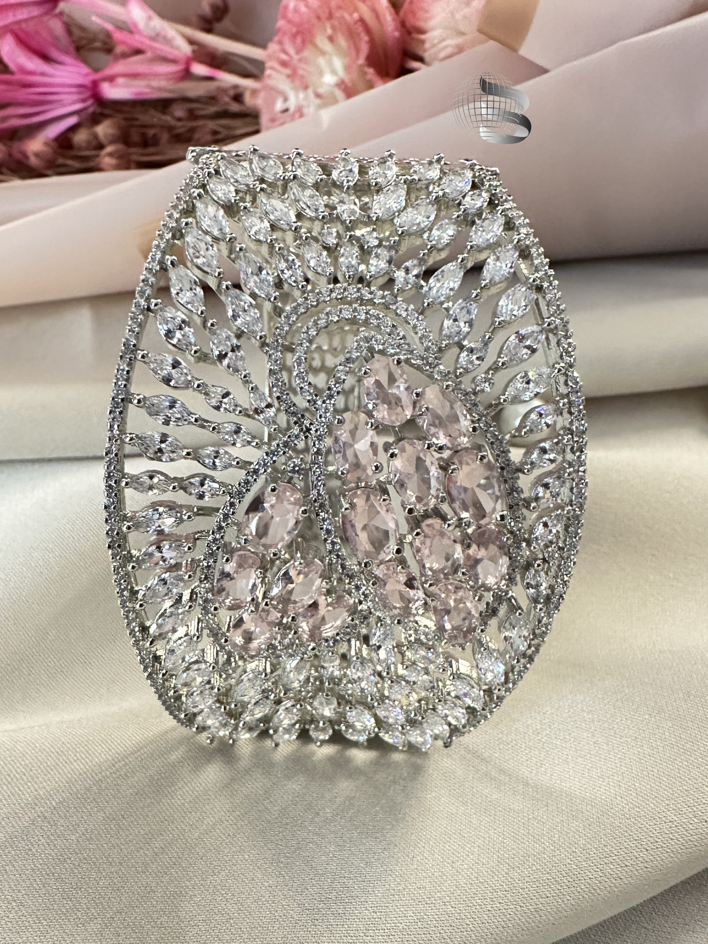 Light Pink Stone Studded American Diamond Adjustable Bracelet