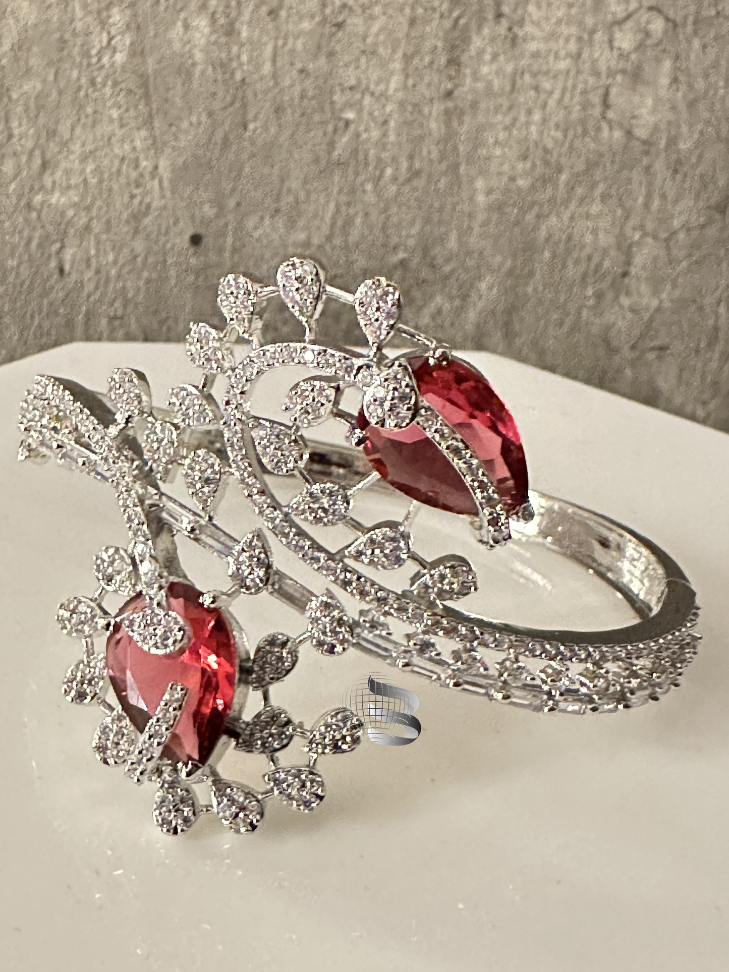 Silver Toned American Diamond Studded Rose Bud Patterned Kada Bracelet for Girls and Women