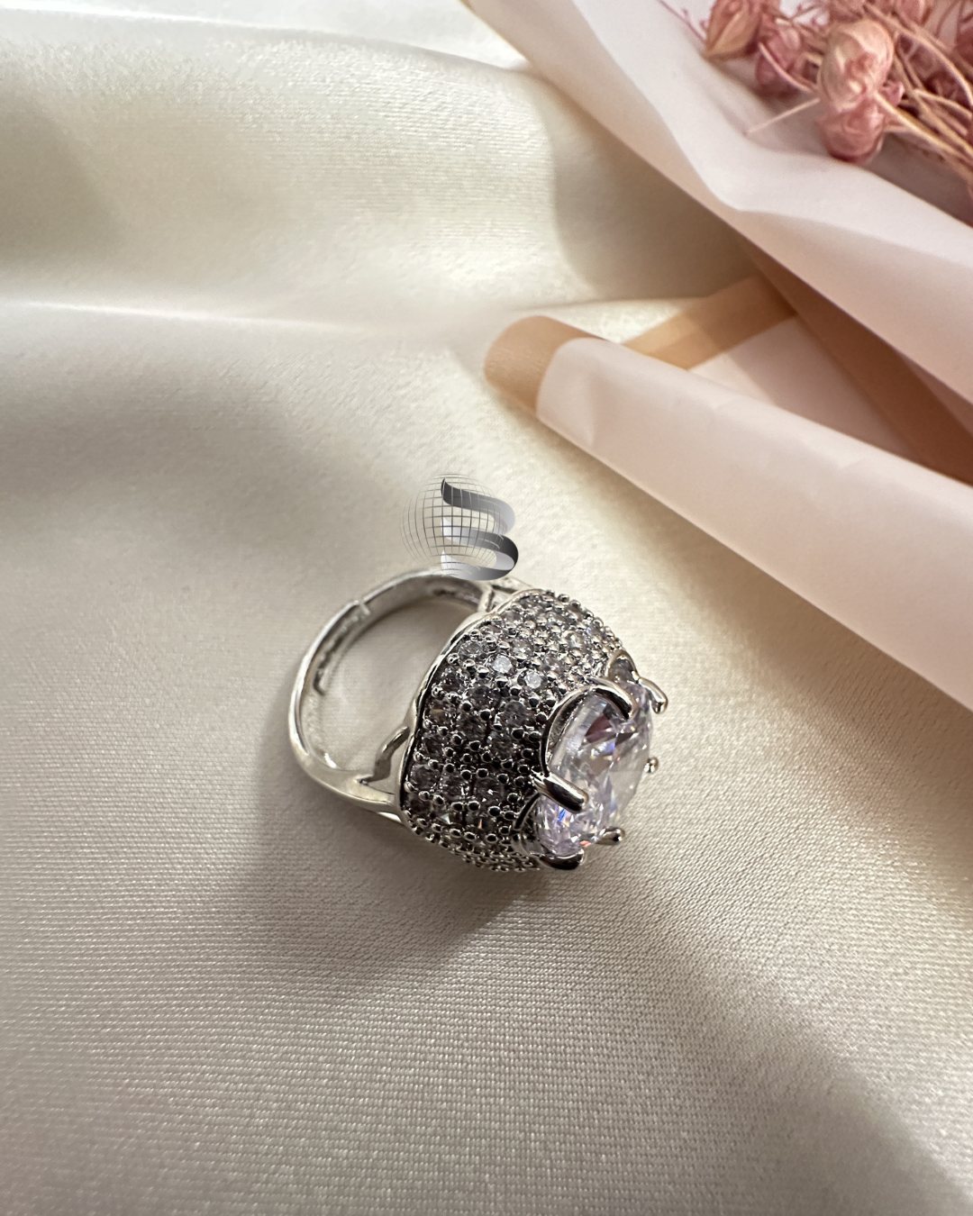 American Diamond Adjustable Ring with Big Center Stone – For Girls & Women