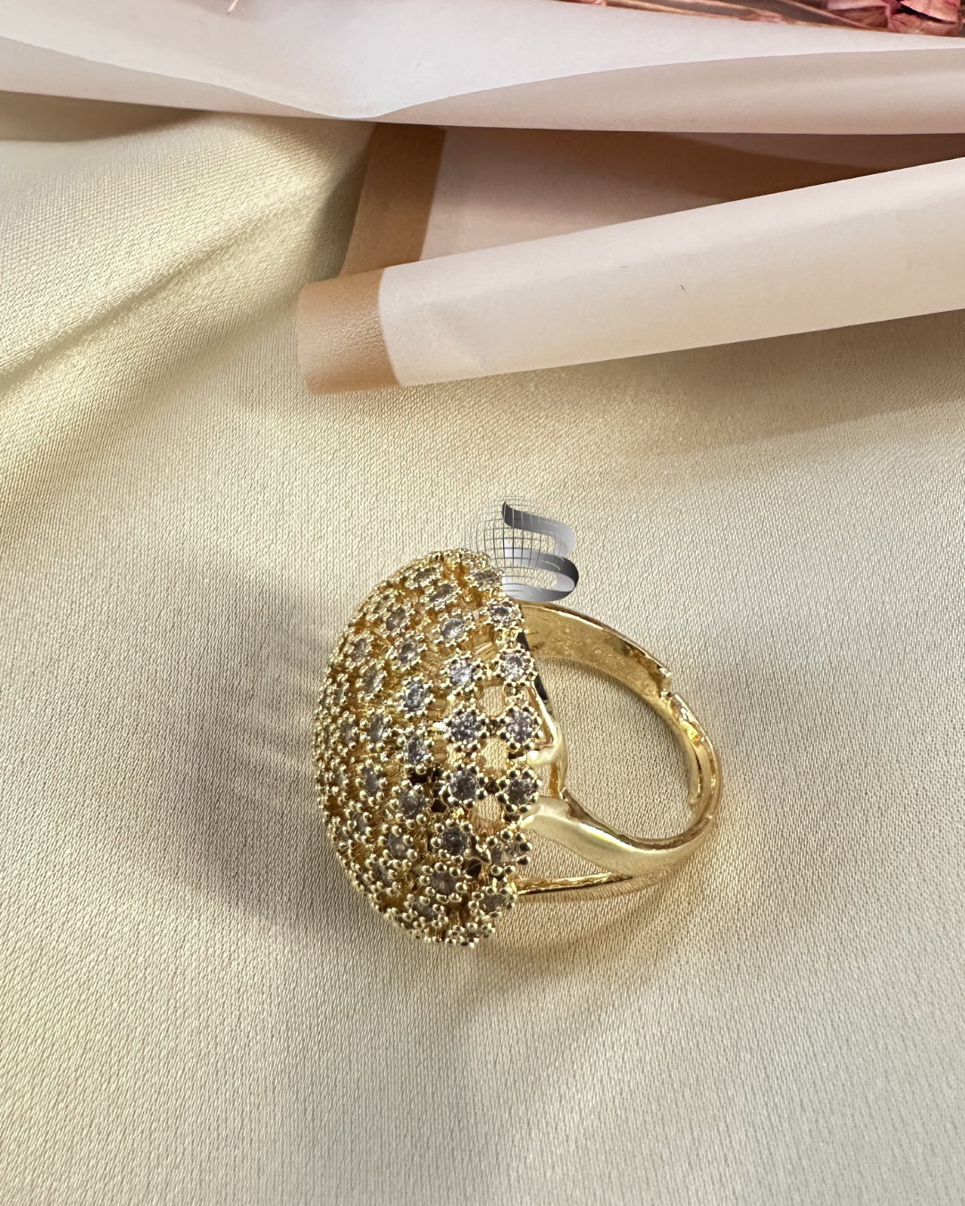 Anti-Tarnish Dome-Shaped American Diamond Studded Adjustable Cocktail Ring – For Girls & Women