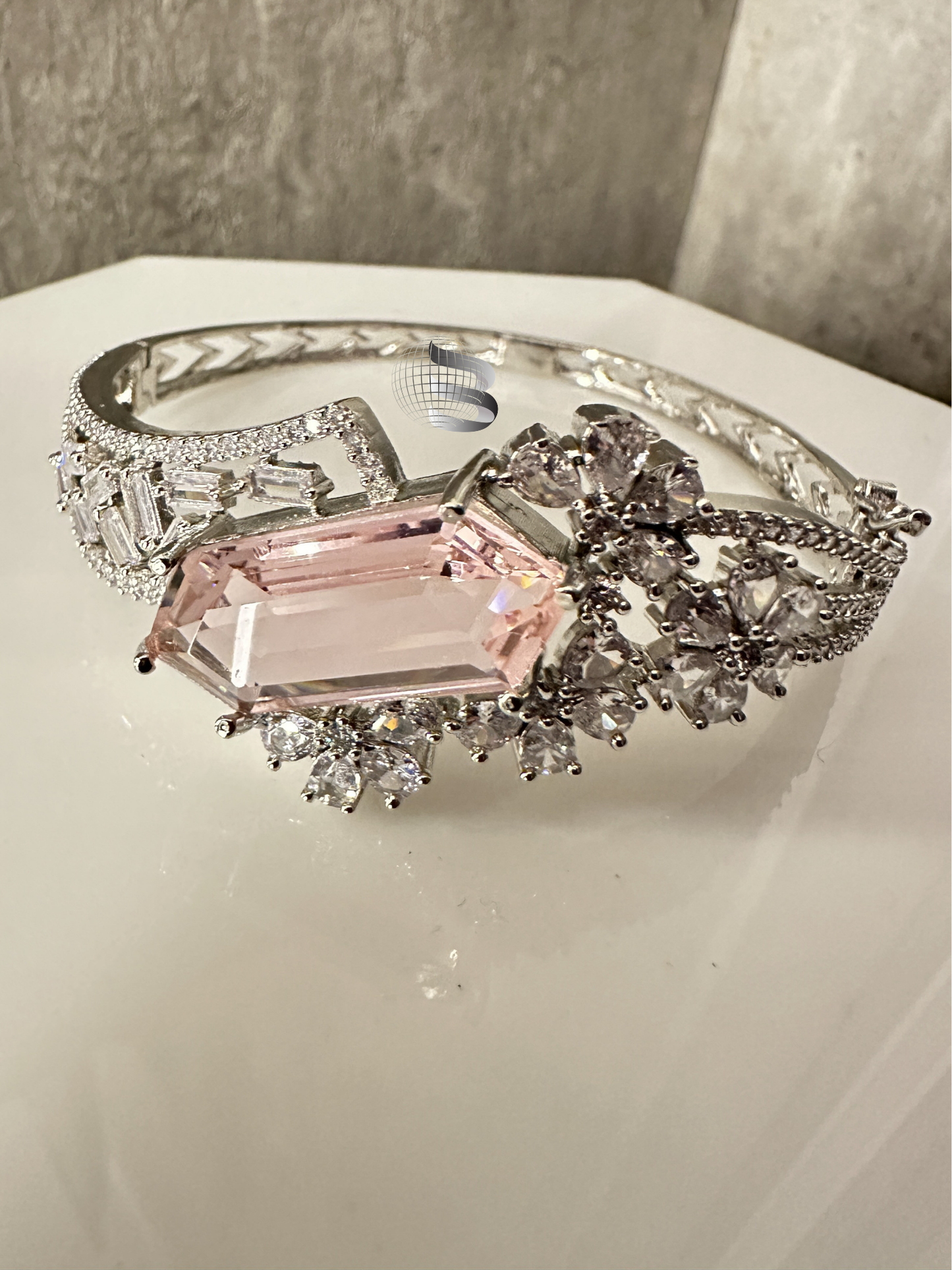 Rhodium-Plated Pink AD & White Cubic Zirconia Studded Bracelet for Girls and Women