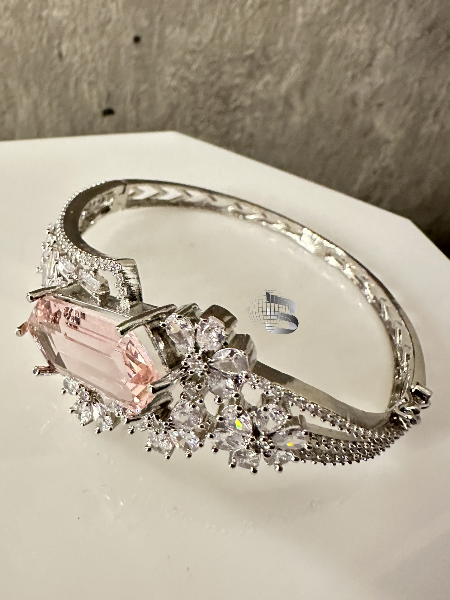 Rhodium-Plated Pink AD & White Cubic Zirconia Studded Bracelet for Girls and Women