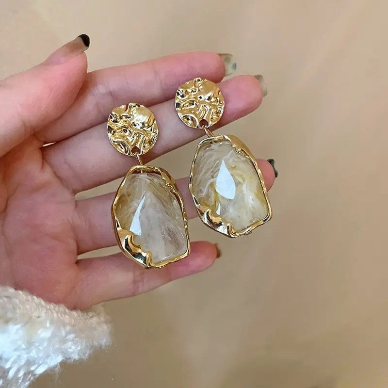 Minimal Abstract Golden Resin Earring