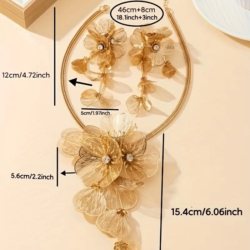 Modern Design Gold Plated Floral Neckwear with Earrings