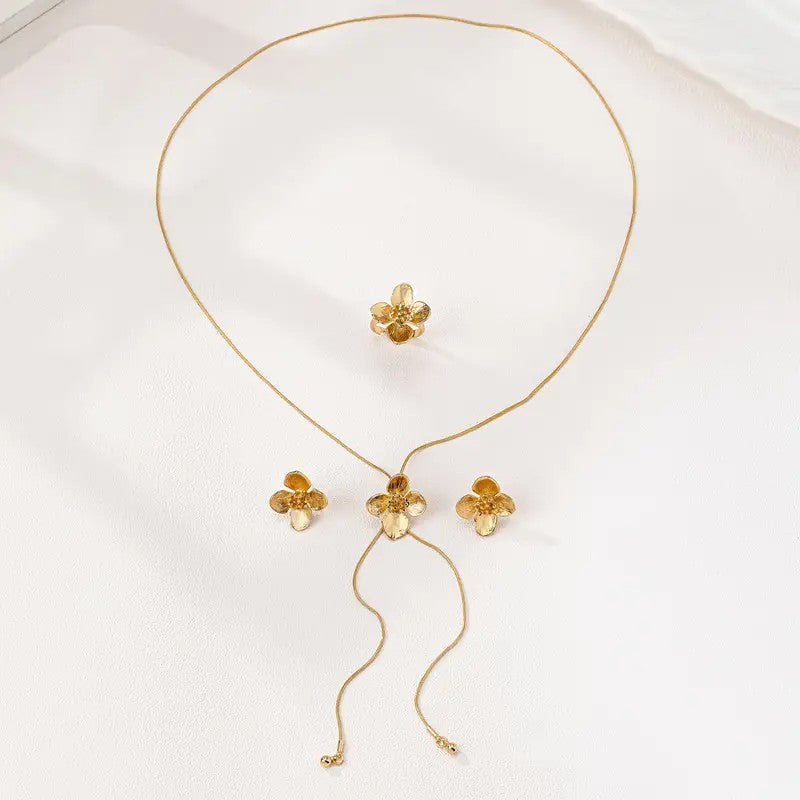 Unique Floral Pendant Set with Ring and Stud Earrings