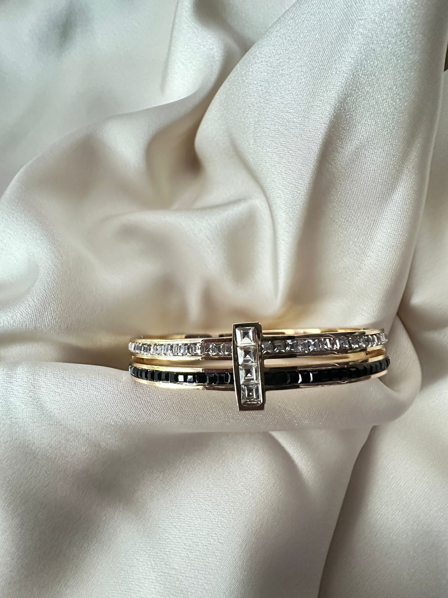Premium Rose Gold-Plated Bracelet with American Diamond and Black Stones