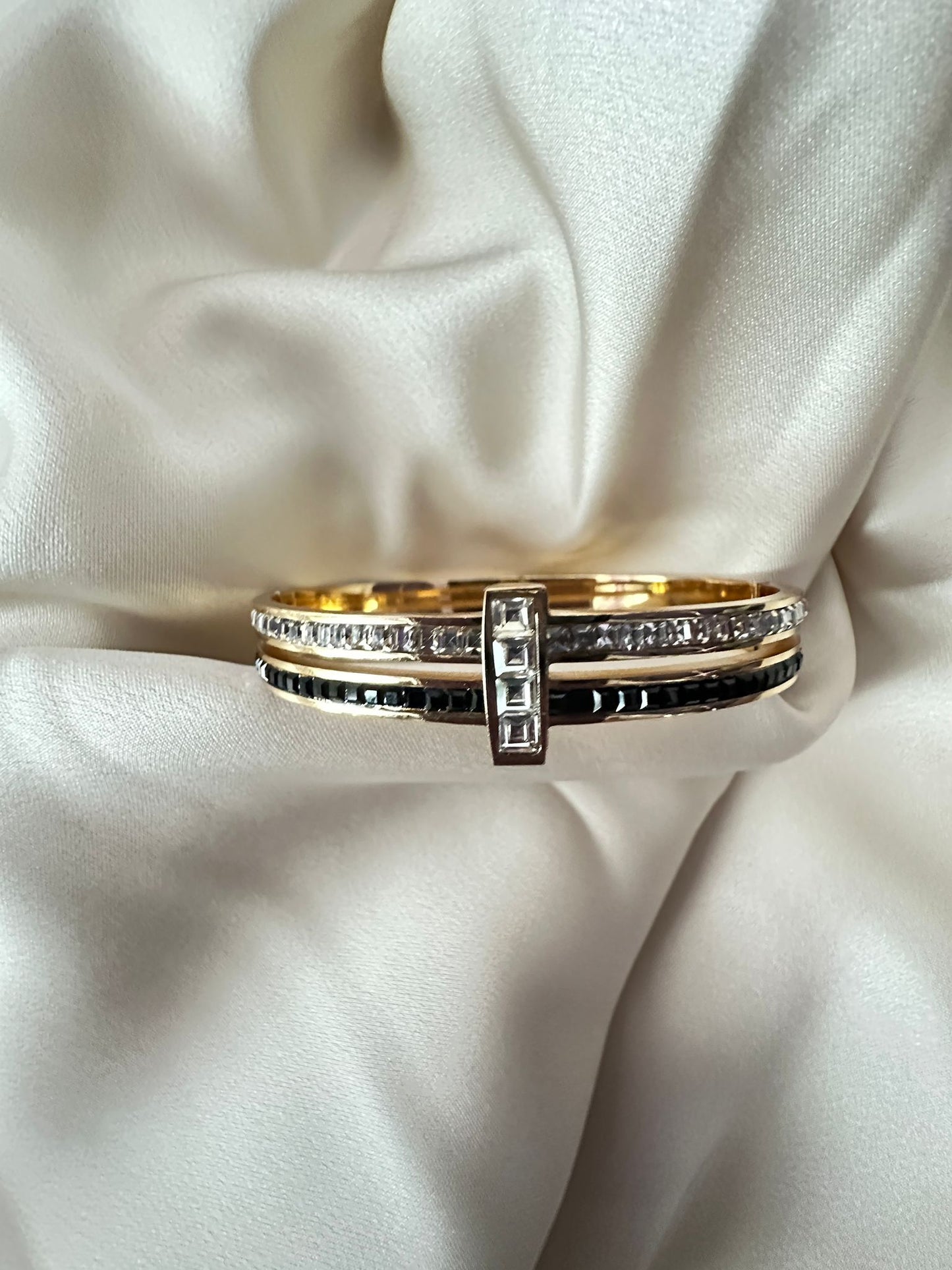 Premium Rose Gold-Plated Bracelet with American Diamond and Black Stones
