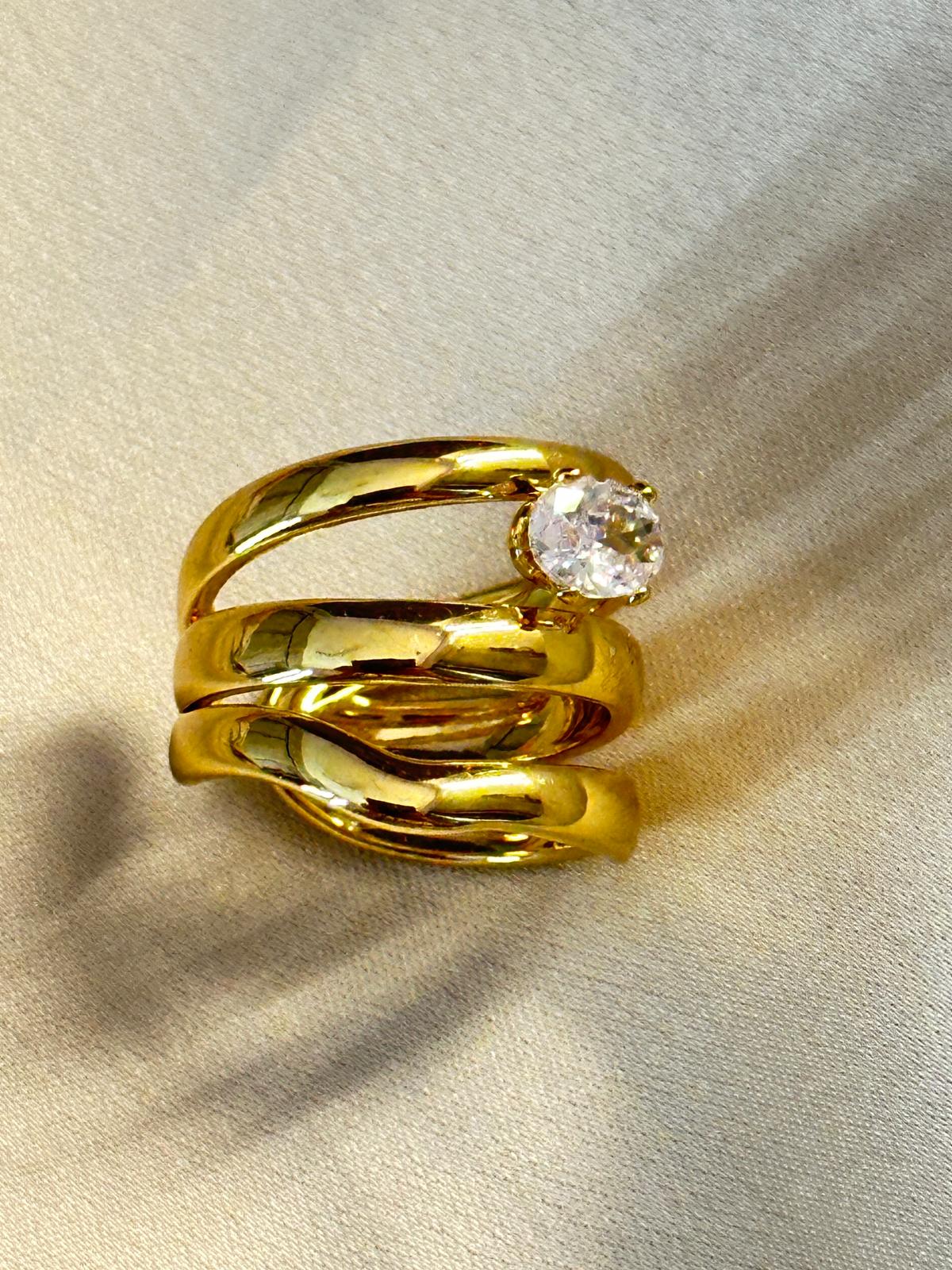 Premium Gold-Plated American Diamond Adjustable Finger Ring