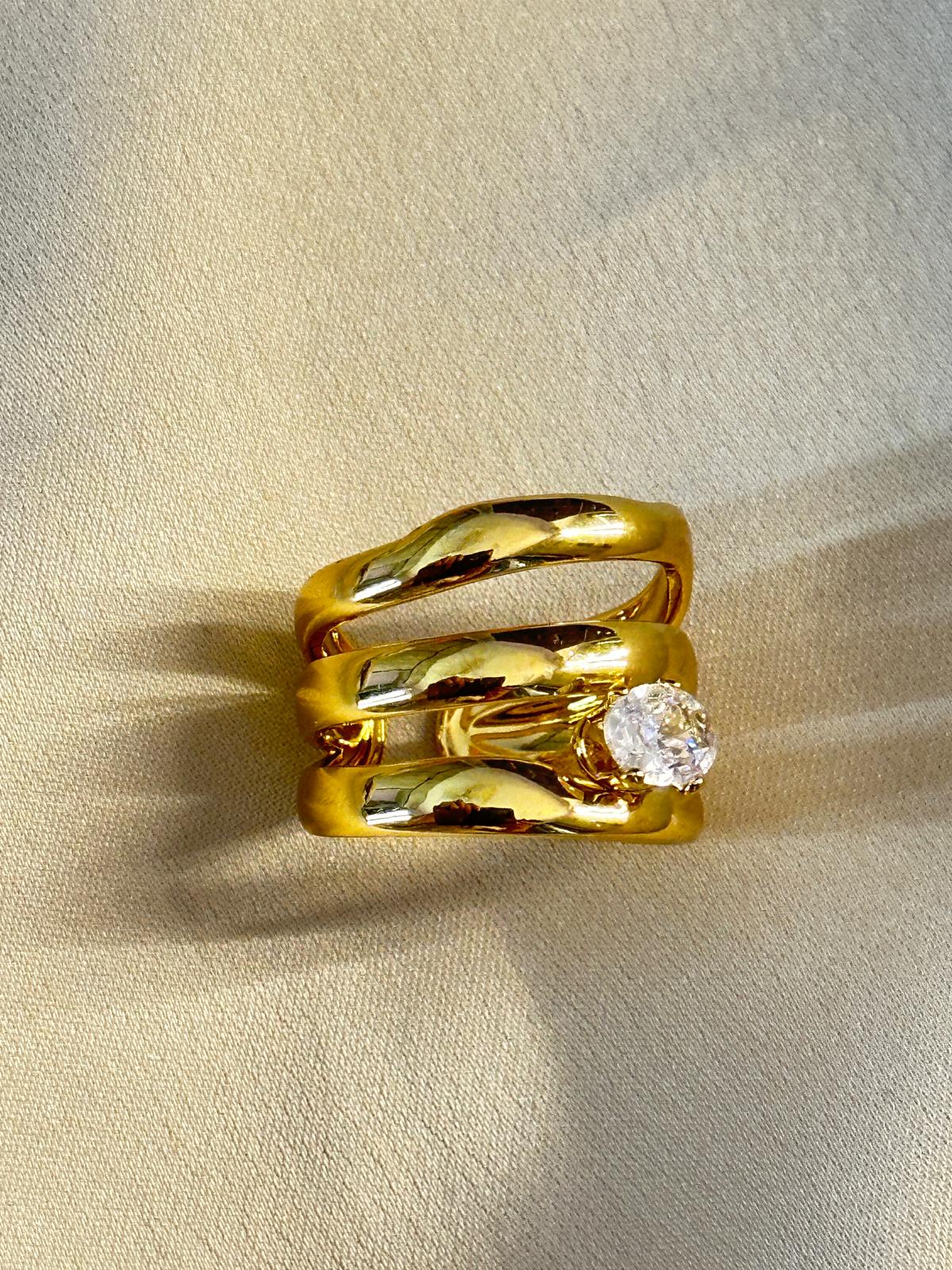 Premium Gold-Plated American Diamond Adjustable Finger Ring