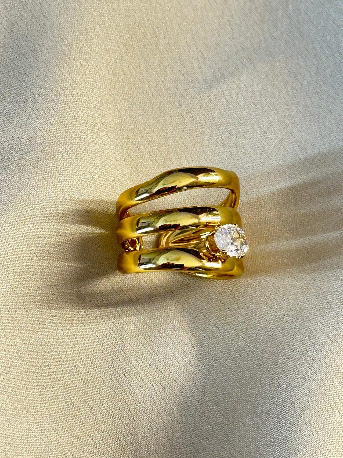 Premium Gold-Plated American Diamond Adjustable Finger Ring