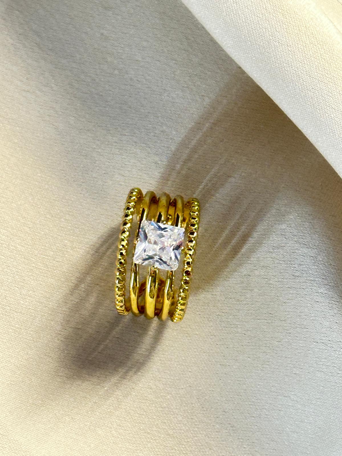 Premium Gold-Plated Adjustable American Diamond Finger Ring