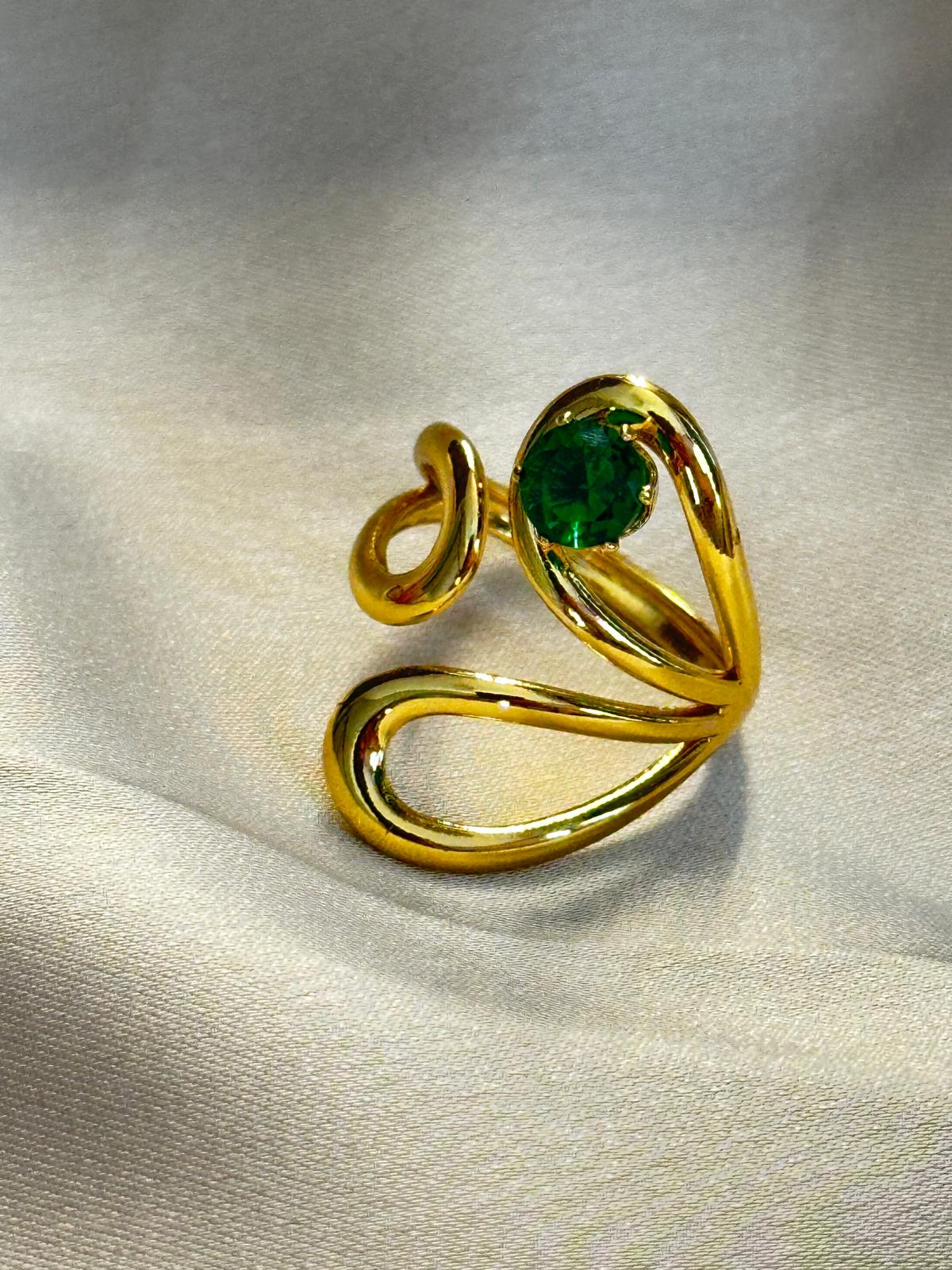 Gold Plated Abstract Design Adjustable Finger Ring