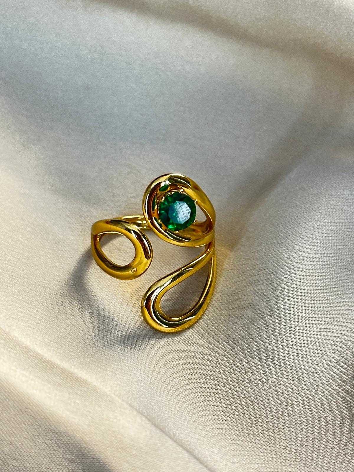 Gold Plated Abstract Design Adjustable Finger Ring