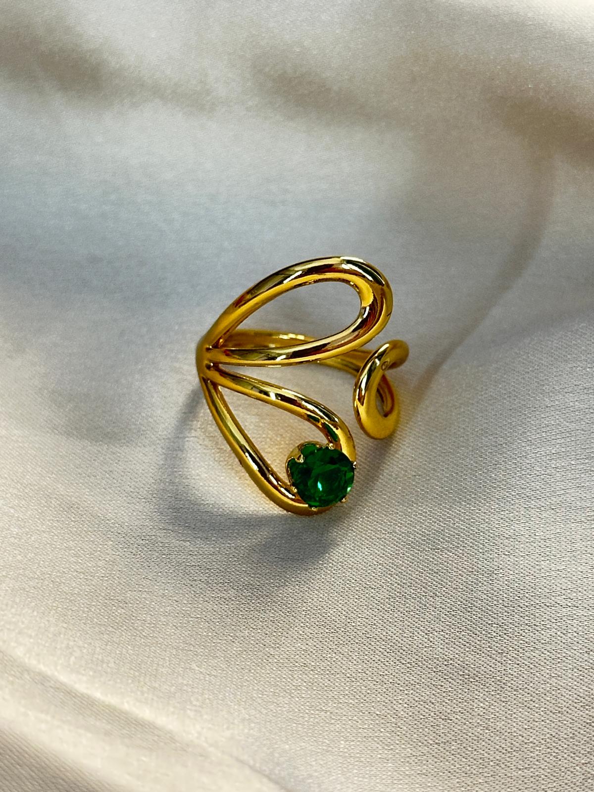 Gold Plated Abstract Design Adjustable Finger Ring