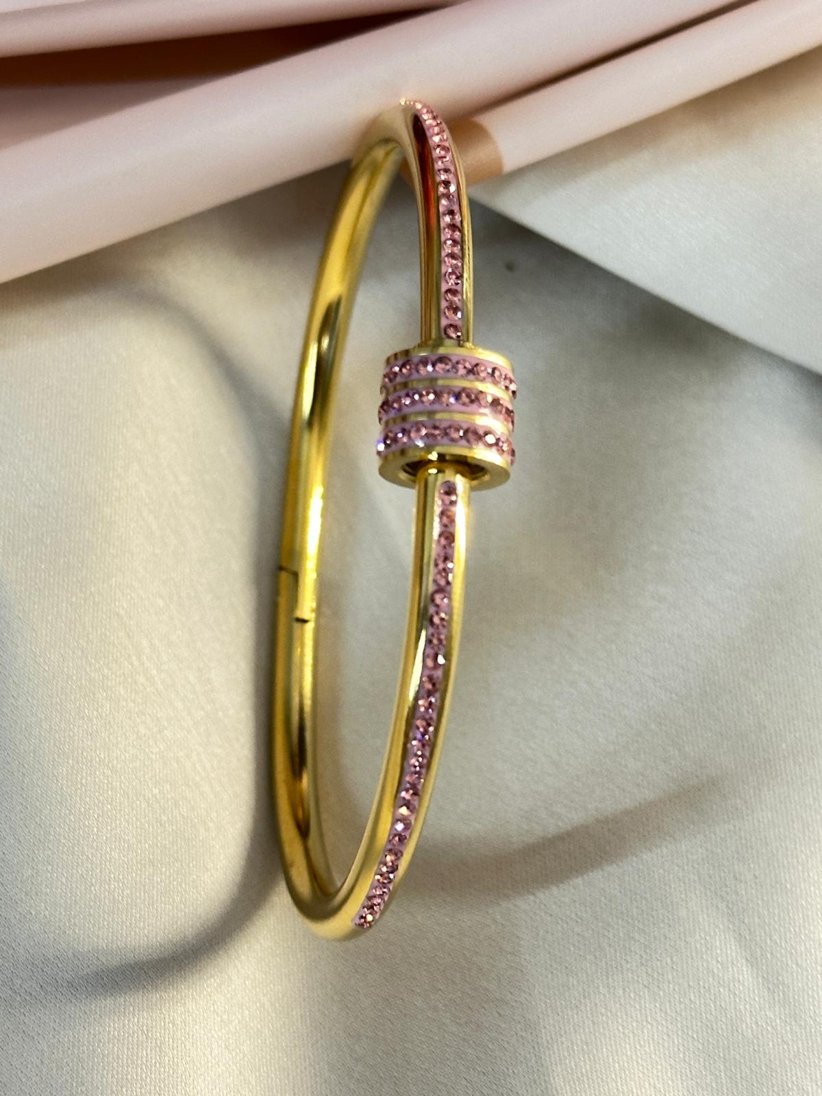 Premium Gold Plated Pink Stone Studded Bracelet