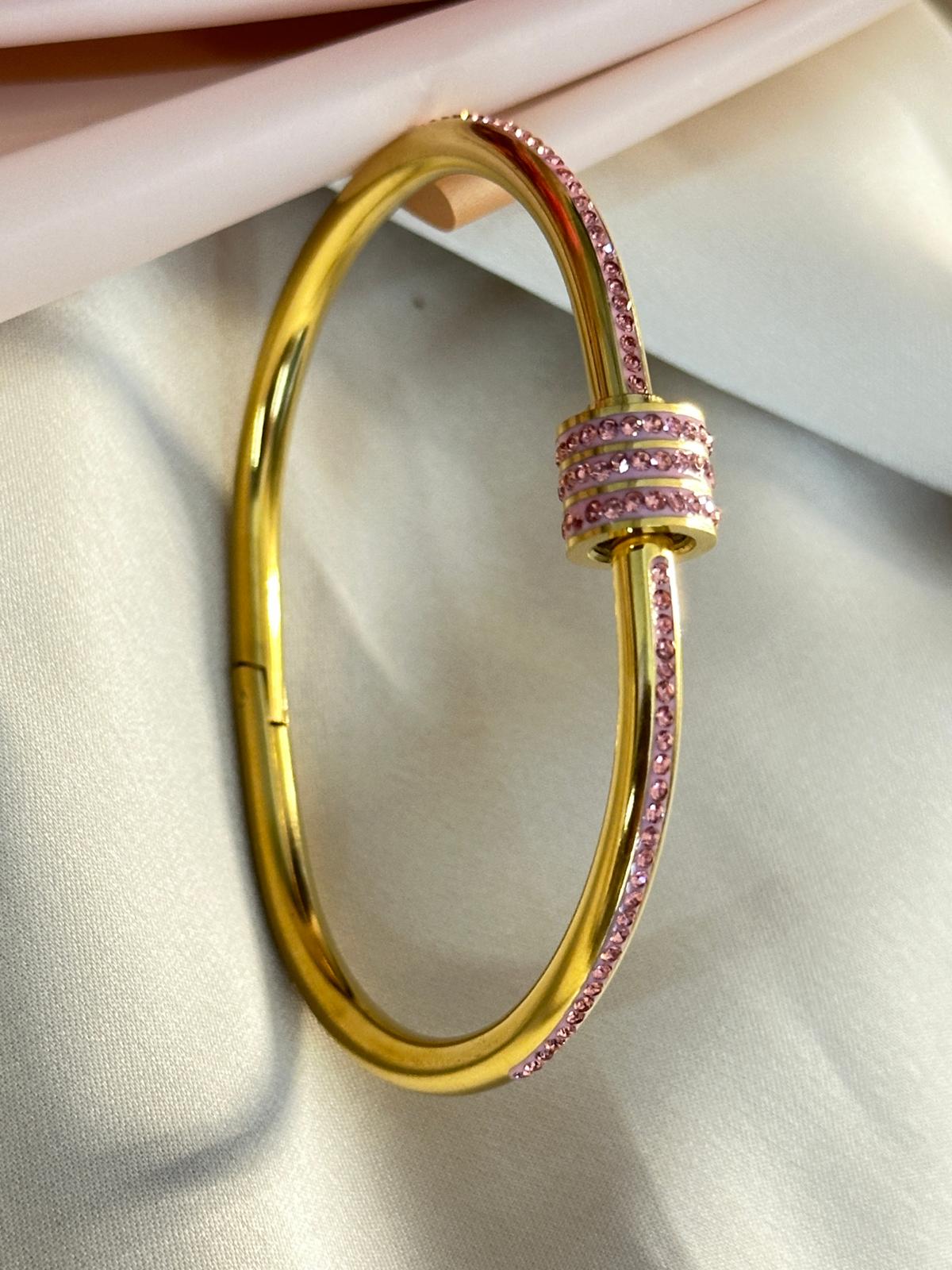 Premium Gold Plated Pink Stone Studded Bracelet