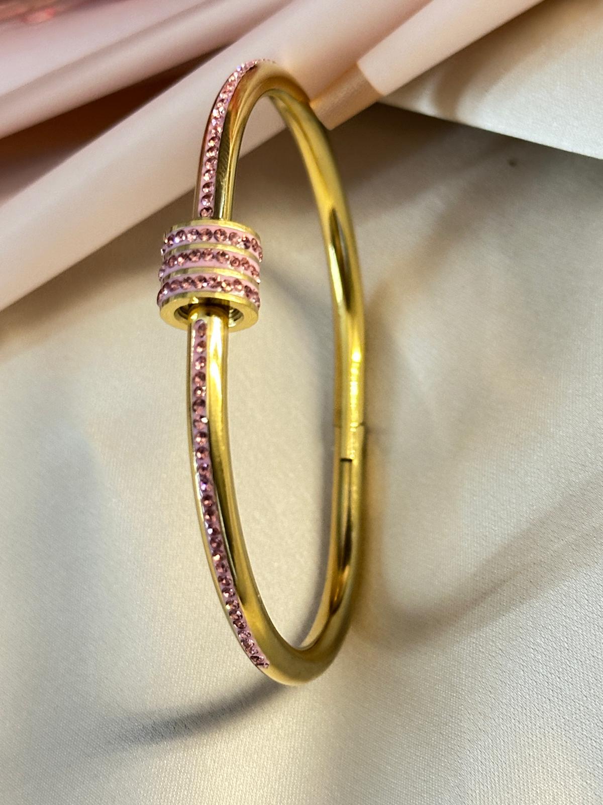 Premium Gold Plated Pink Stone Studded Bracelet