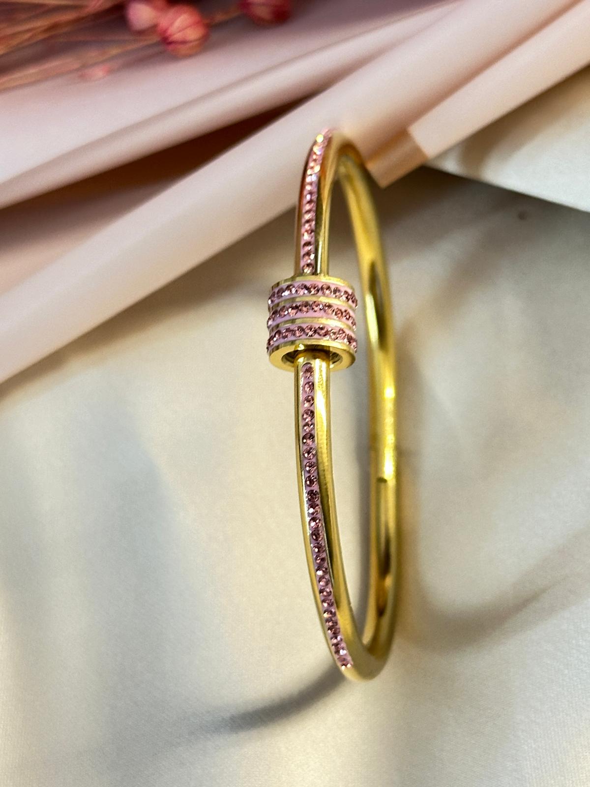 Premium Gold Plated Pink Stone Studded Bracelet