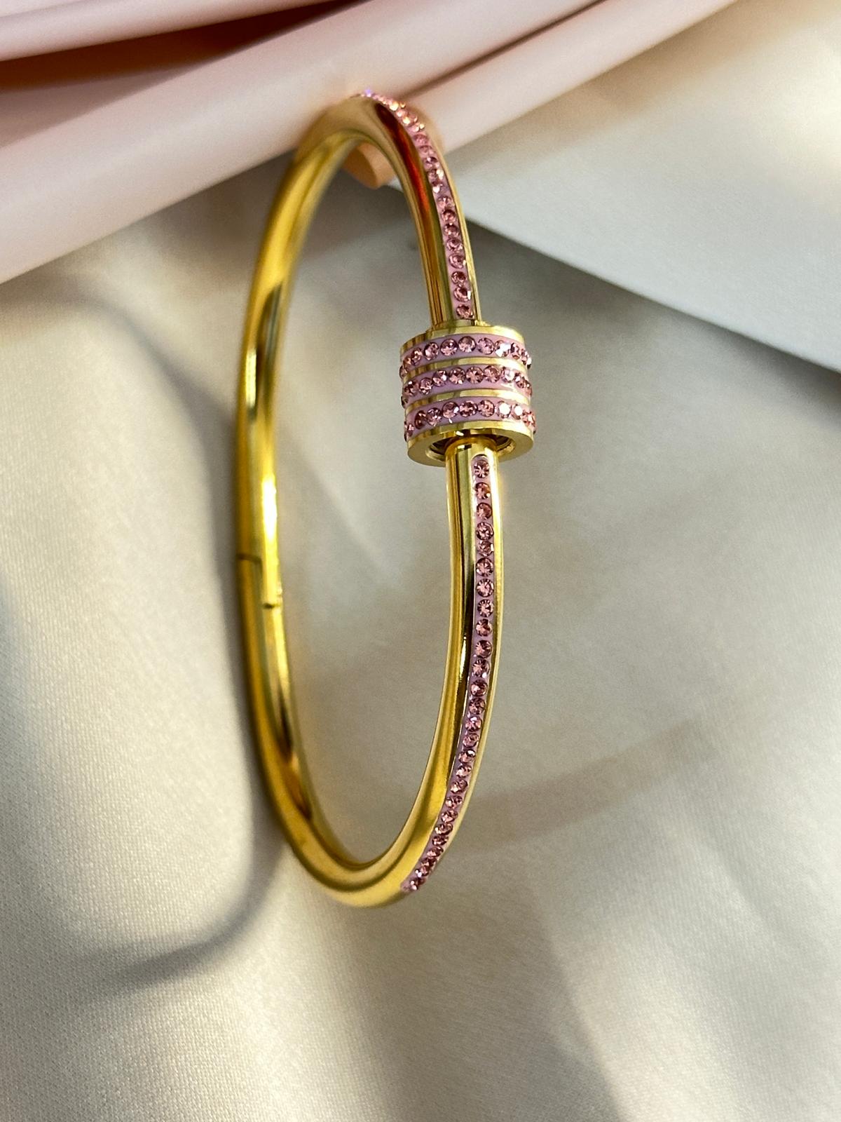 Premium Gold Plated Pink Stone Studded Bracelet