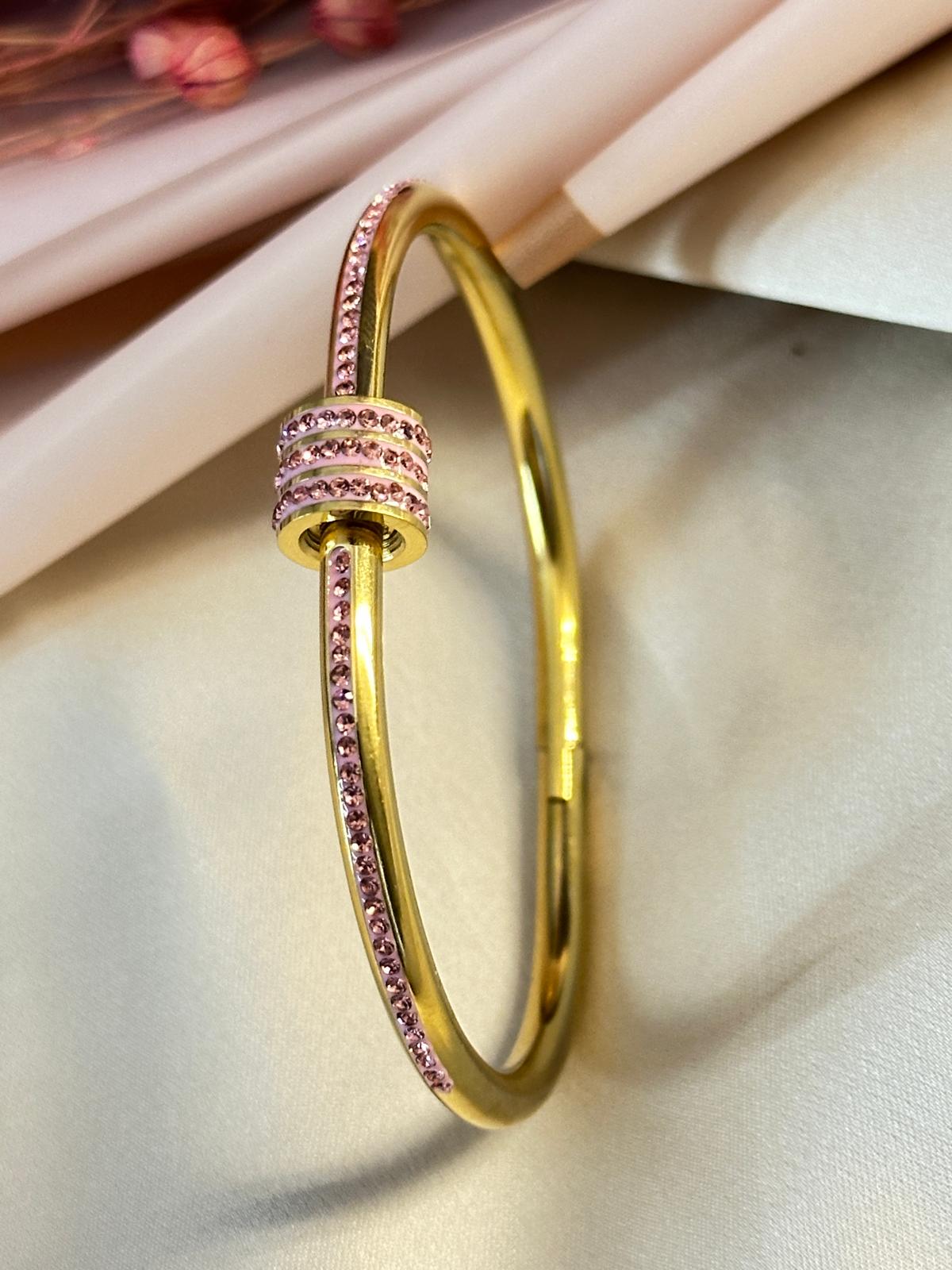 Premium Gold Plated Pink Stone Studded Bracelet