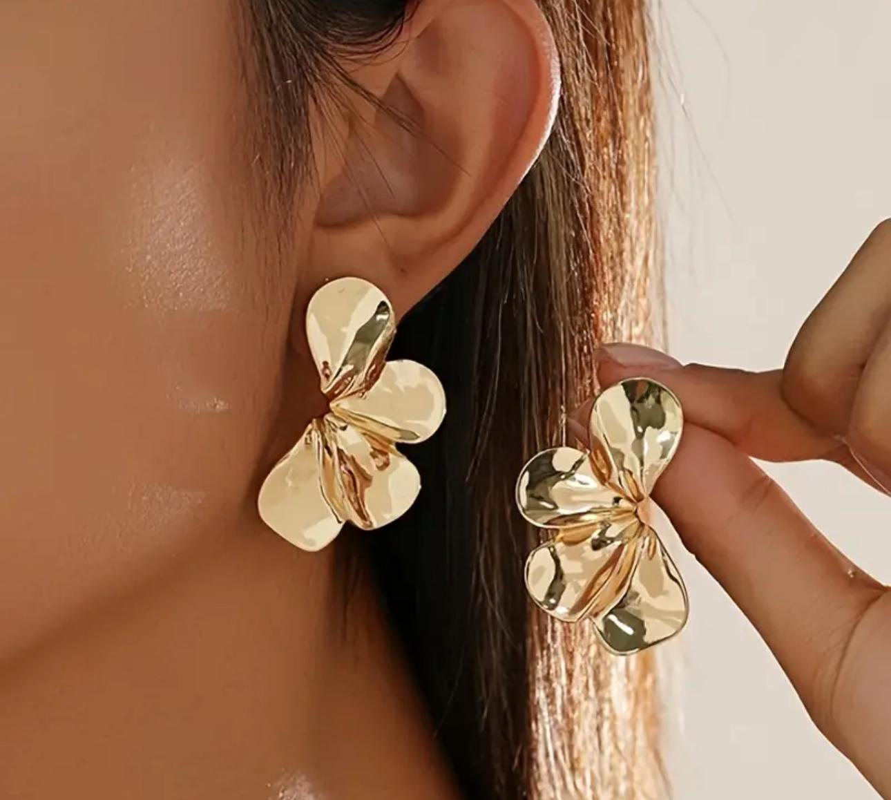 Golden Floral Statement Earrings