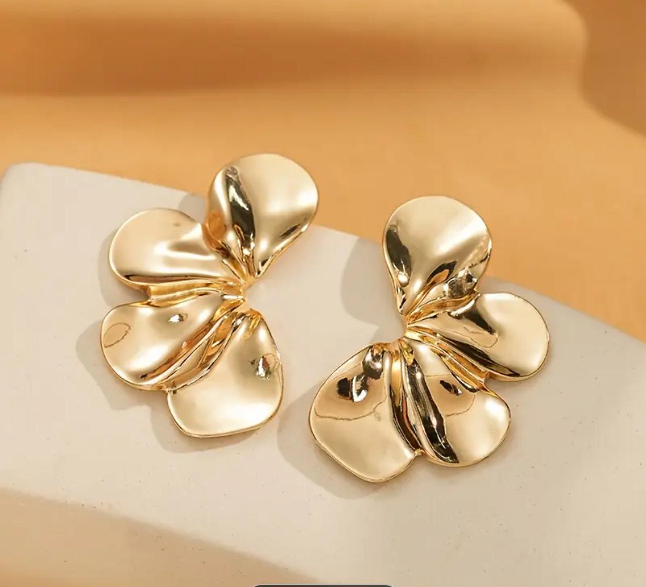 Golden Floral Statement Earrings