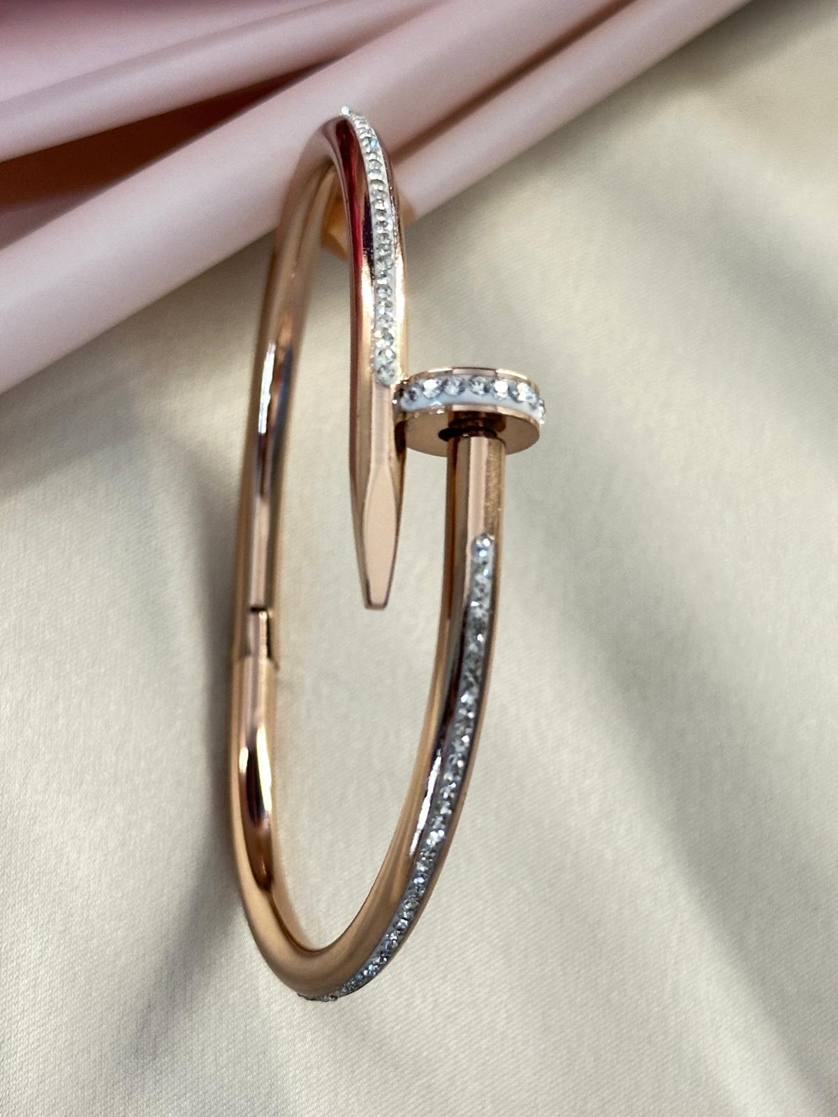 Premium Nail Style American Diamond Rose Gold Bracelet