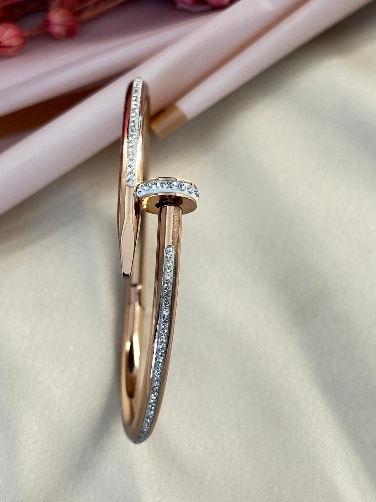 Premium Nail Style American Diamond Rose Gold Bracelet