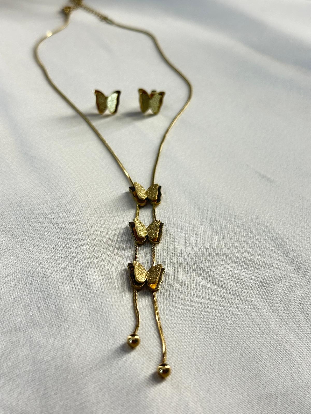 Premium Gold-Plated Butterfly Modern Neckwear with Stud Earring