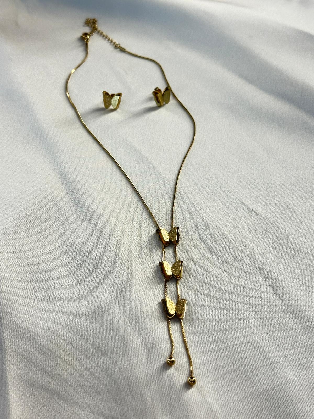 Premium Gold-Plated Butterfly Modern Neckwear with Stud Earring