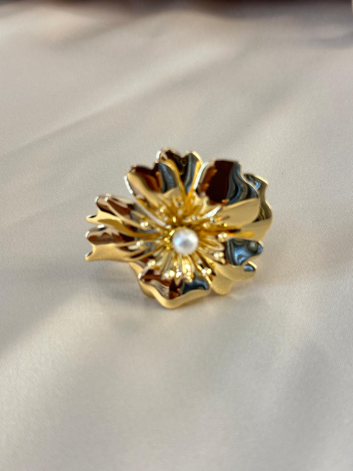Golden Floral Bracelet with Adjustable Ring