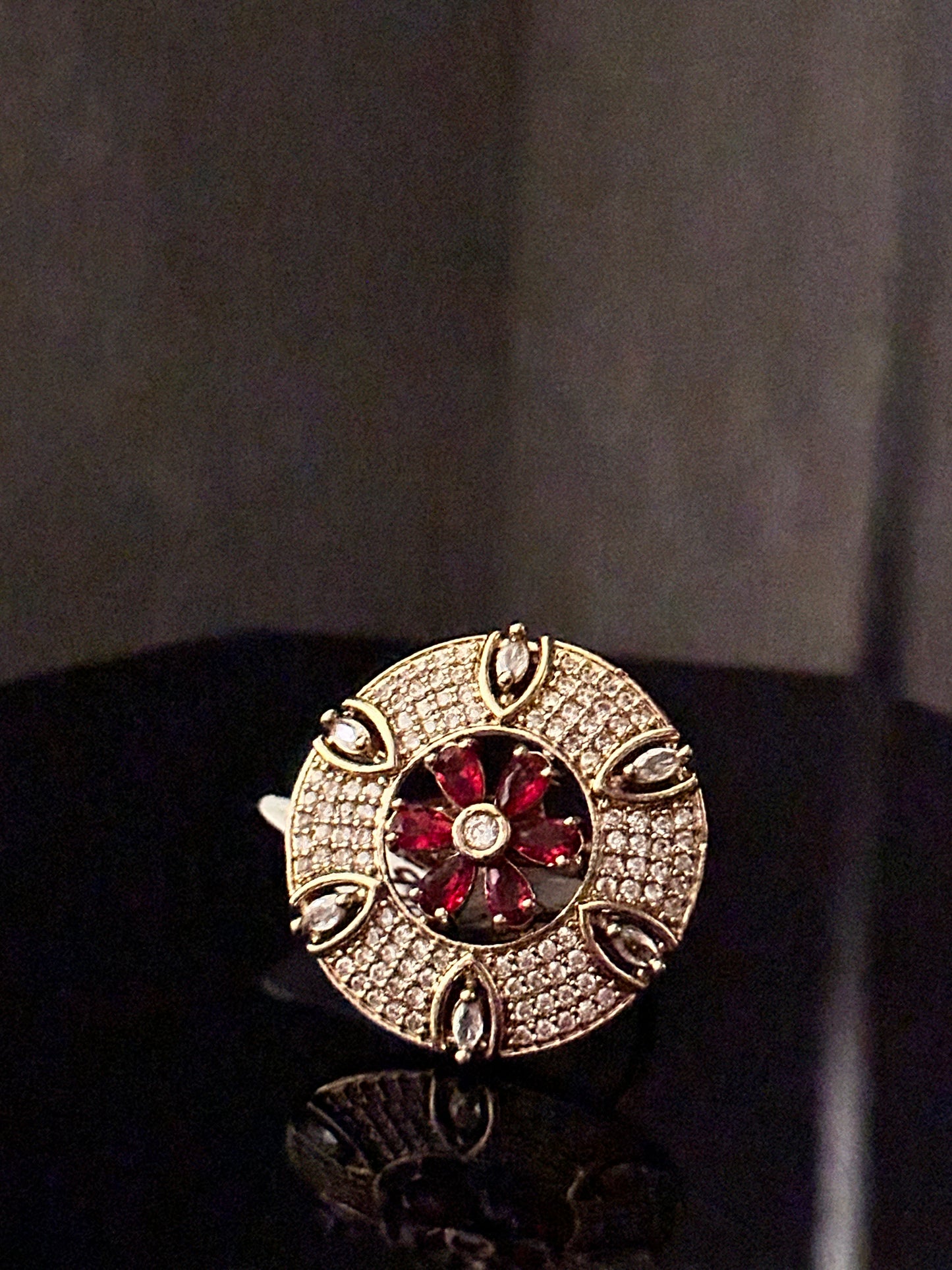 Golden American Diamonds with Red Stones