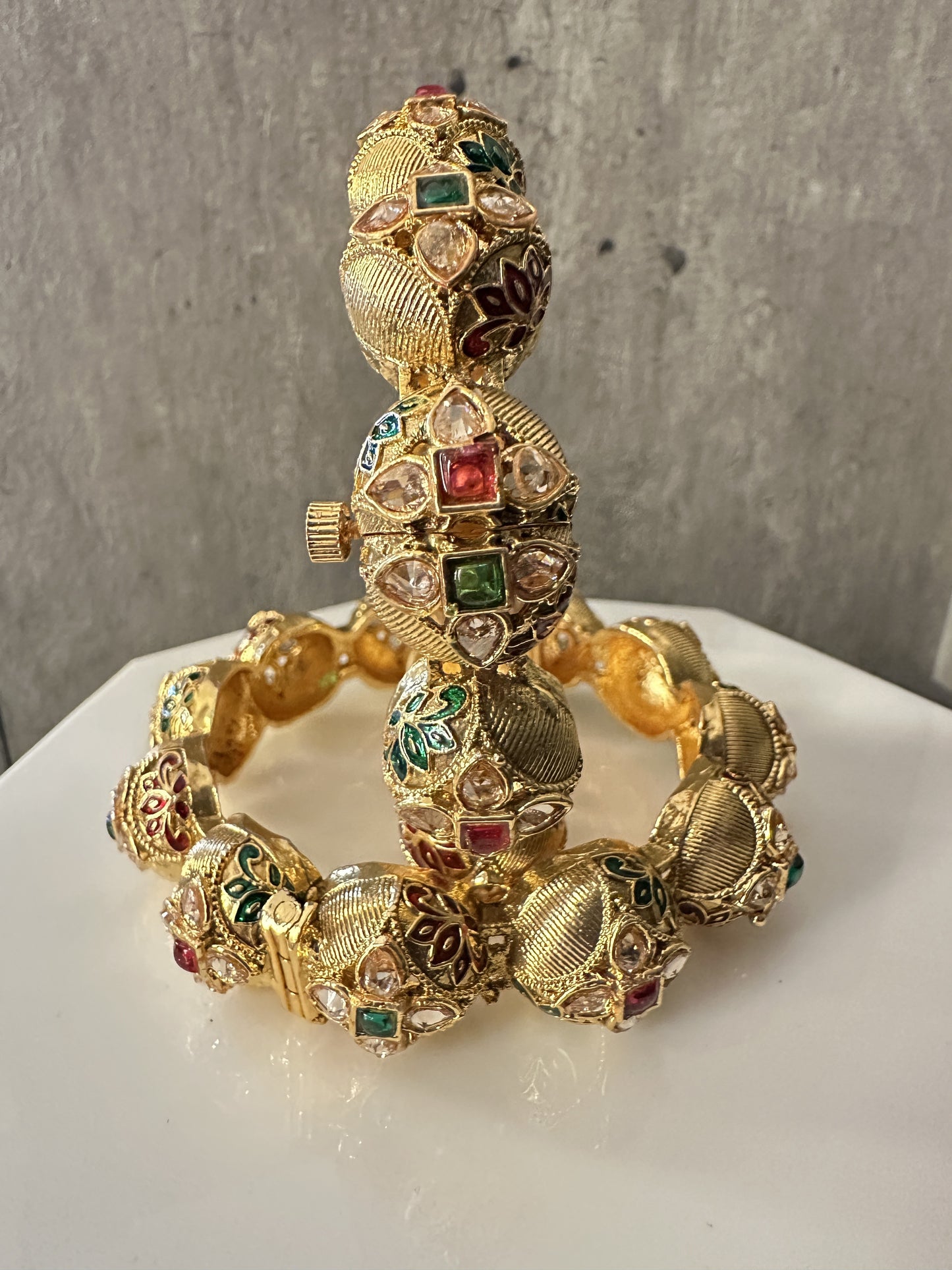 Uncut Diamond and Meena work Bangle Set