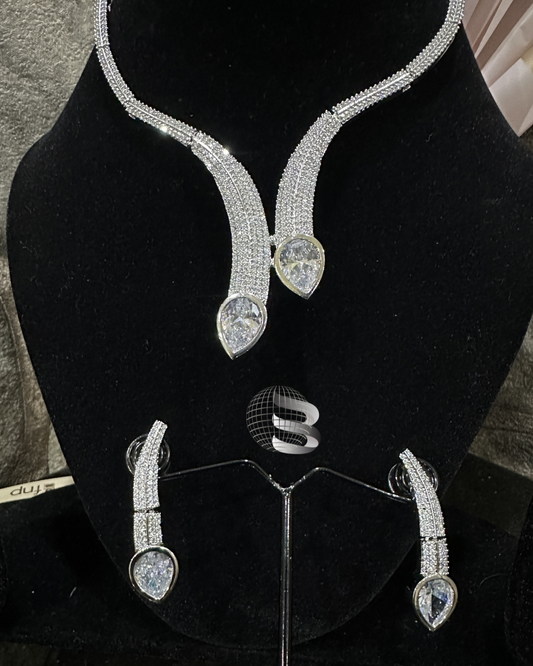 Silver Toned American Diamond Necklace Set