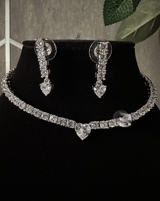 American Diamond Pointer Necklace Set with Heart Shape Stone in Centre