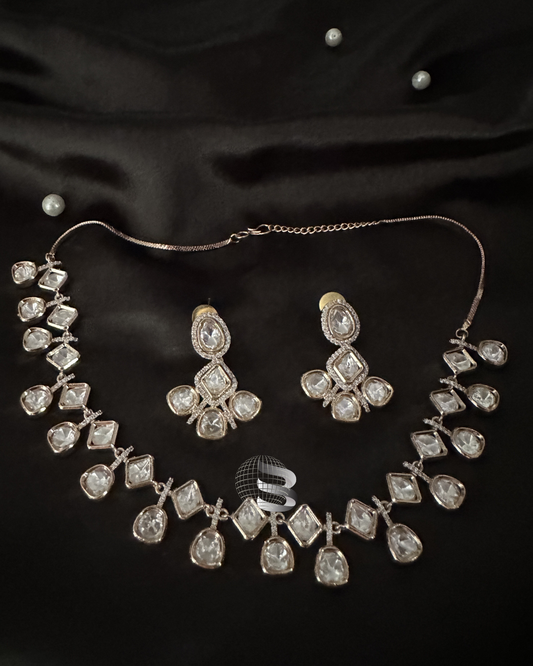 Rose Gold Plated Kundan and American Diamond Necklace set