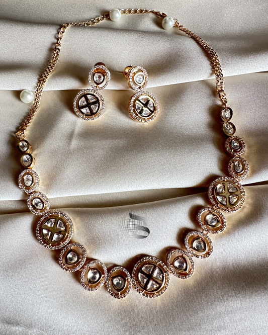 Rose Gold Plated Kundan and American Diamond Necklace Set