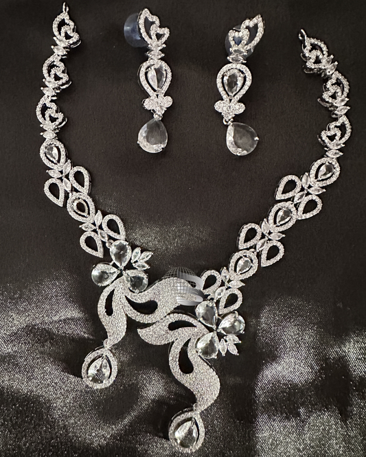 Silver Toned American Diamond Necklace Set