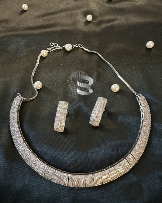 Silver American Diamond Necklace in Nano Setting